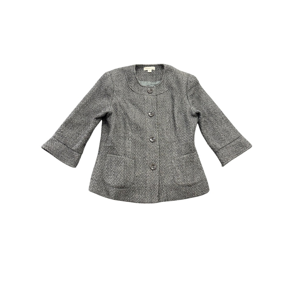 Coldwater Creek Wool Blend Knit Blazer Jacket Women's 8 Gray Tweed Button Casual